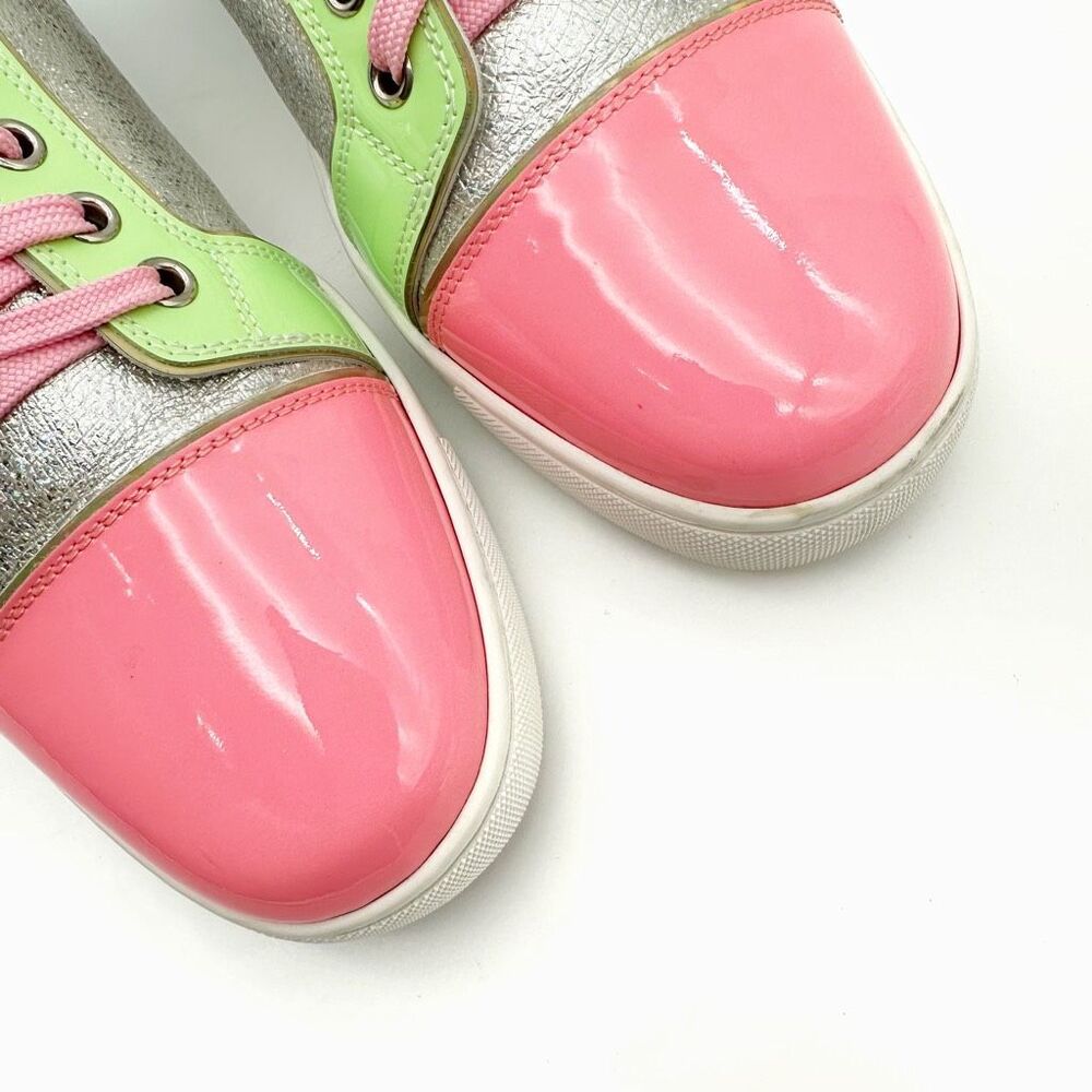 CHRISTIAN LOUBOUTIN Fun Viera Pink Glitter Low Top Sneakers Size 40 Lace Up - Picture 8 of 14